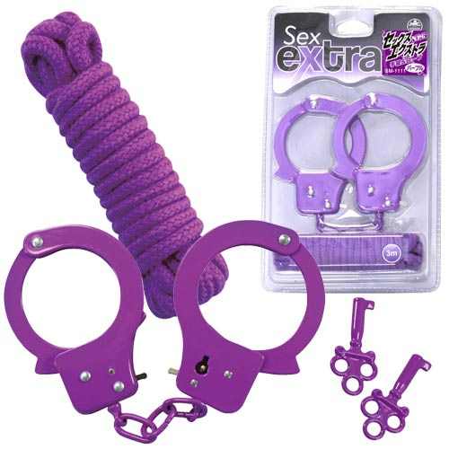 NPG｜SM 手銬+棉繩組合 捆綁用具 - 紫色